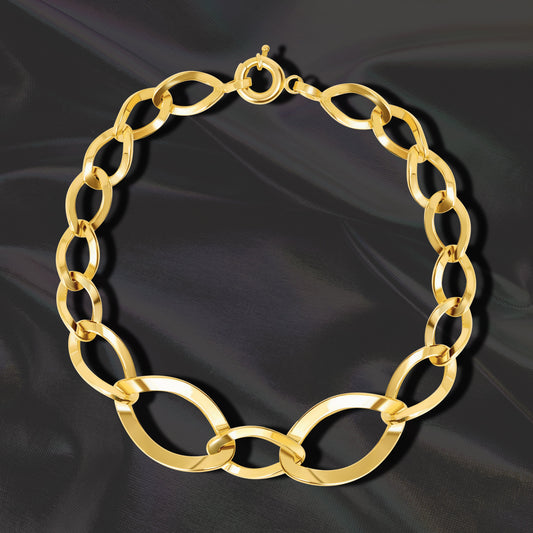 18K Pure Gold Oval Linked Bracelet