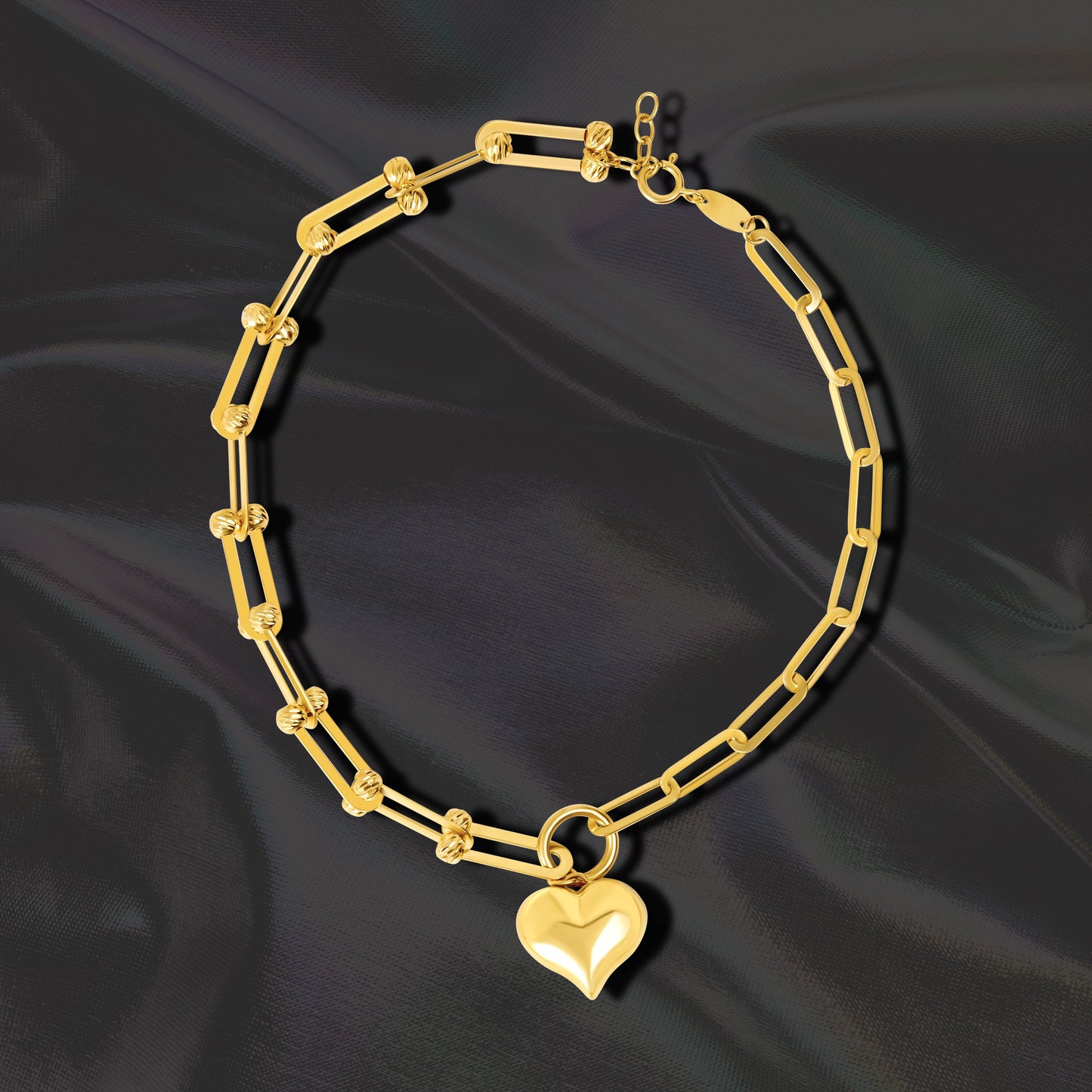 18K Pure Gold U-Linked Heart Bracelet