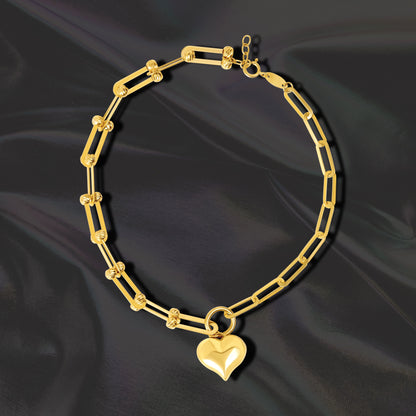 18K Pure Gold U-Linked Heart Bracelet