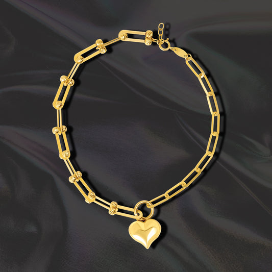 18K Pure Gold U-Linked Heart Bracelet
