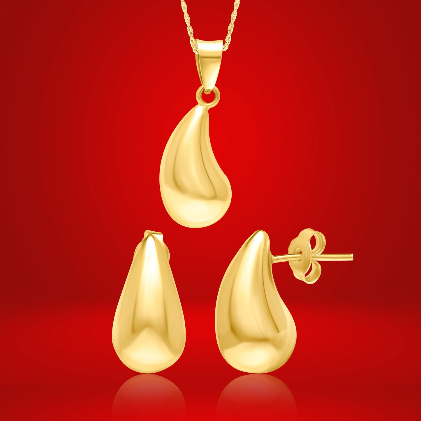 18K Pure Gold Curved Drop Jewelry Set