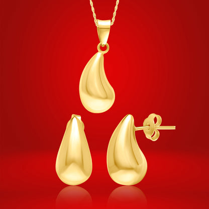 18K Pure Gold Curved Drop Jewelry Set
