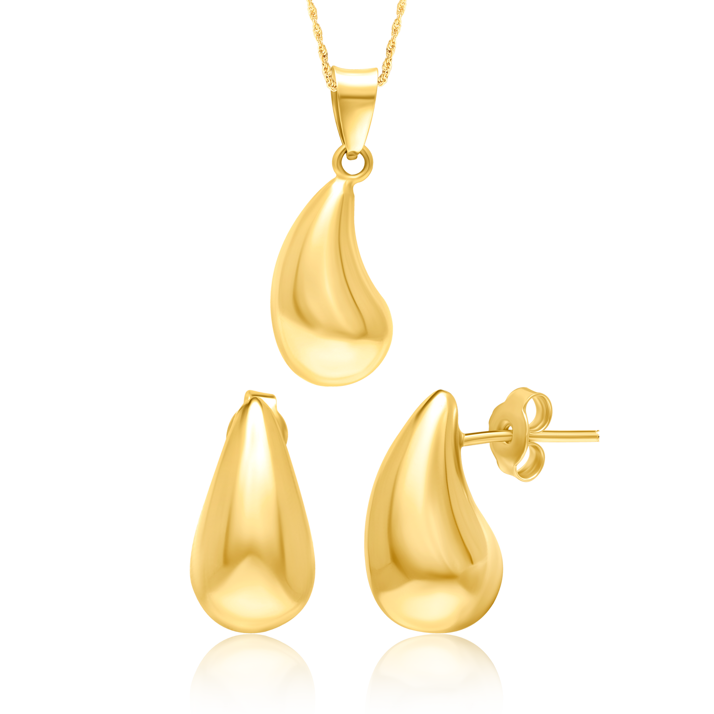 18K Pure Gold Curved Drop Jewelry Set