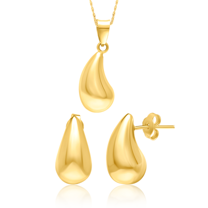 18K Pure Gold Curved Drop Jewelry Set