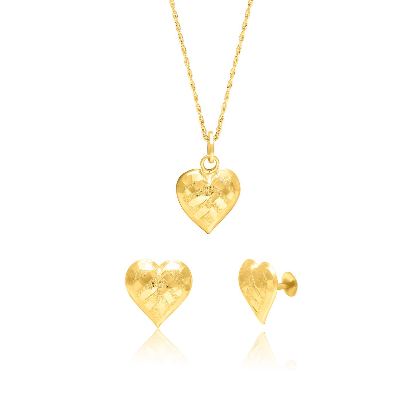 18K Pure Gold Heart Screw Jewelry Set