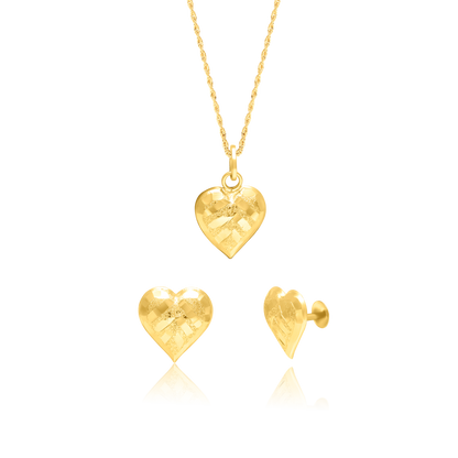 18K Pure Gold Heart Screw Jewelry Set