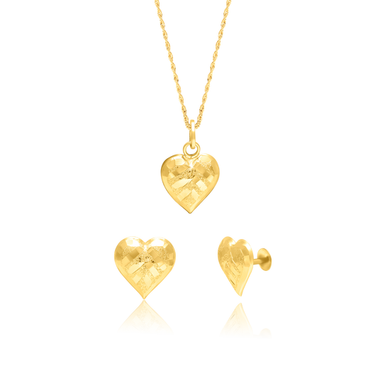 18K Pure Gold Heart Screw Jewelry Set