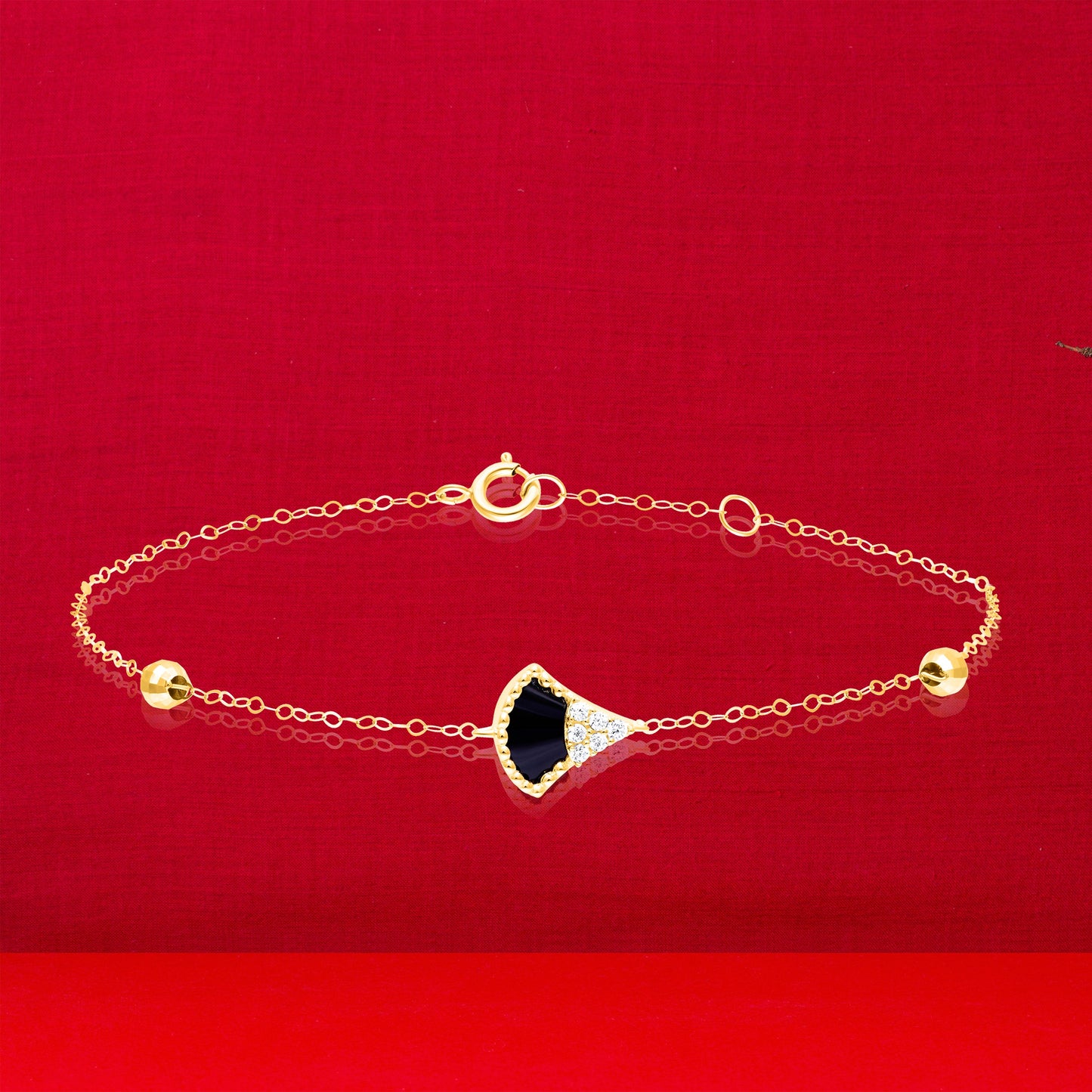18K Pure Gold Black Stone Seed Bracelet