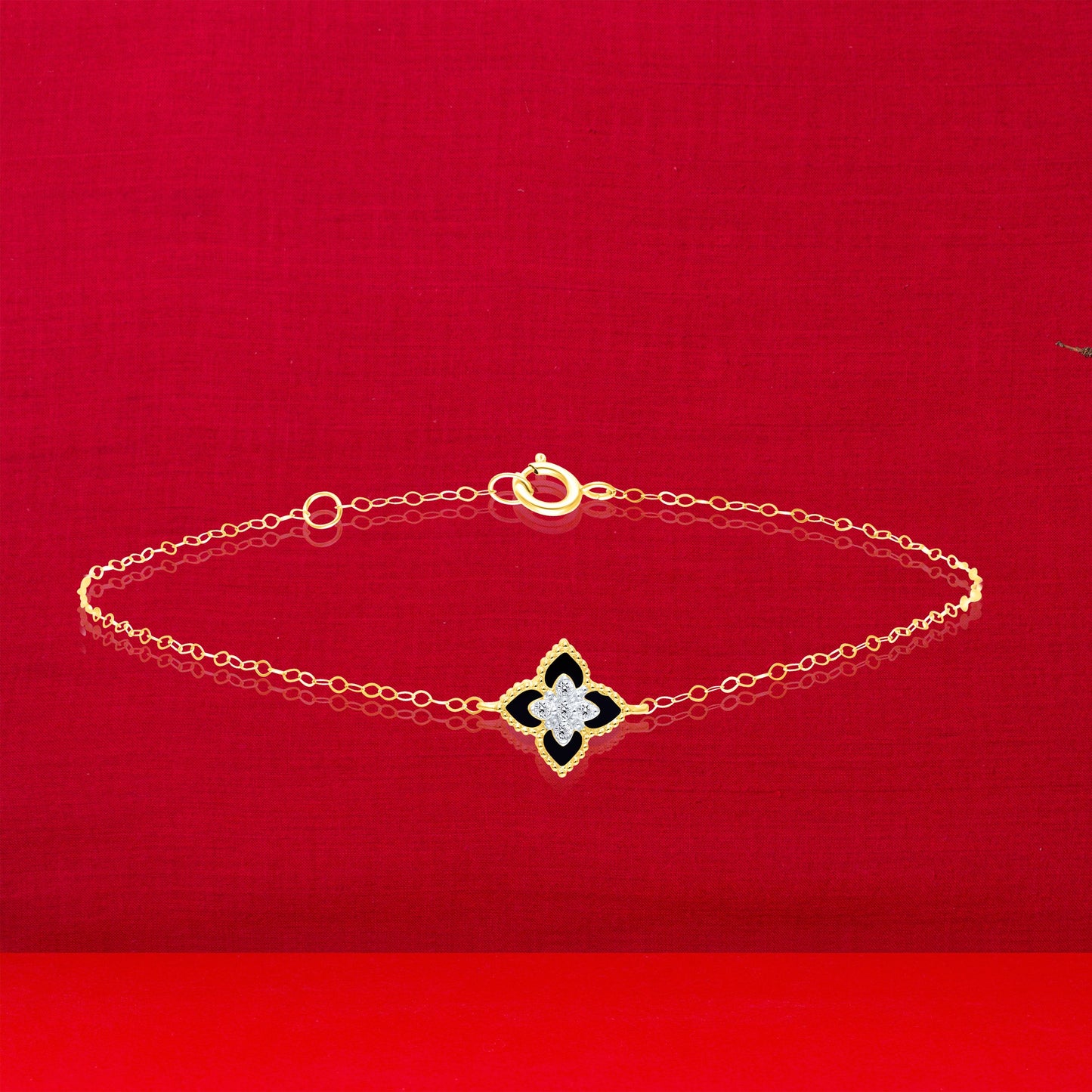 18K Pure Gold Black Flower Jewelry Set