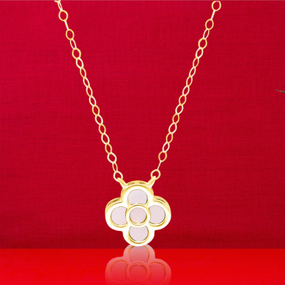 18K Pure Gold White Pink Flower Necklace