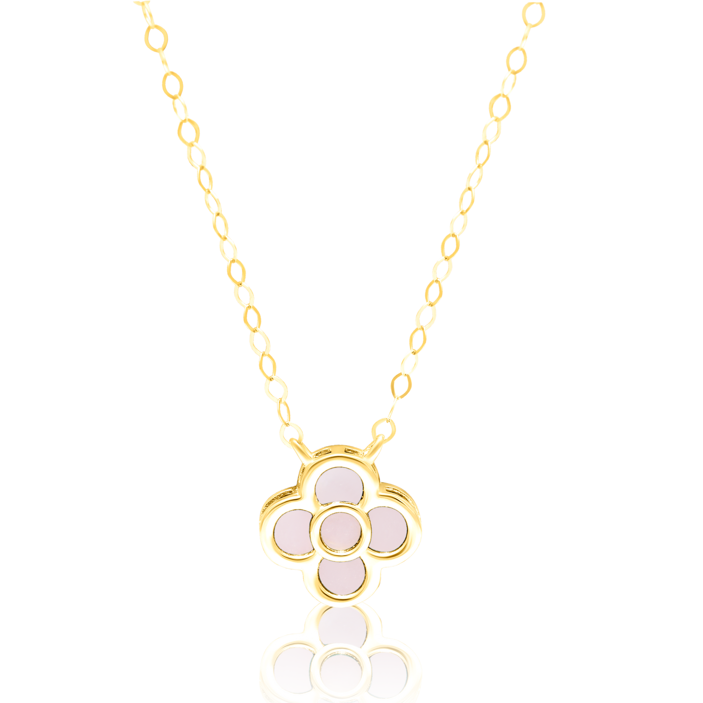 18K Pure Gold White Pink Flower Necklace