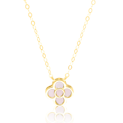 18K Pure Gold White Pink Flower Necklace