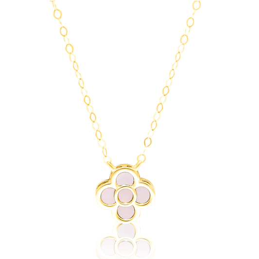 18K Pure Gold White Pink Flower Necklace