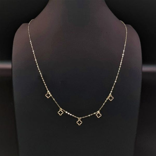 18K Pure Gold 5 Charm Flower Necklace