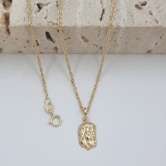 18K Pure Gold Jesus Face Necklace