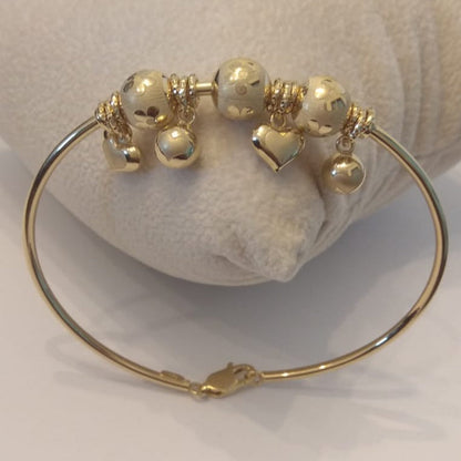 18K Pure Gold Heart Ball Bangle