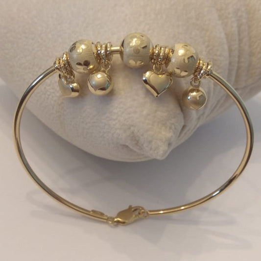 18K Pure Gold Heart Ball Bangle