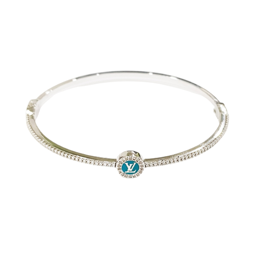 18K Pure White Gold Elegant w/ Zircon Stone Design Bangle