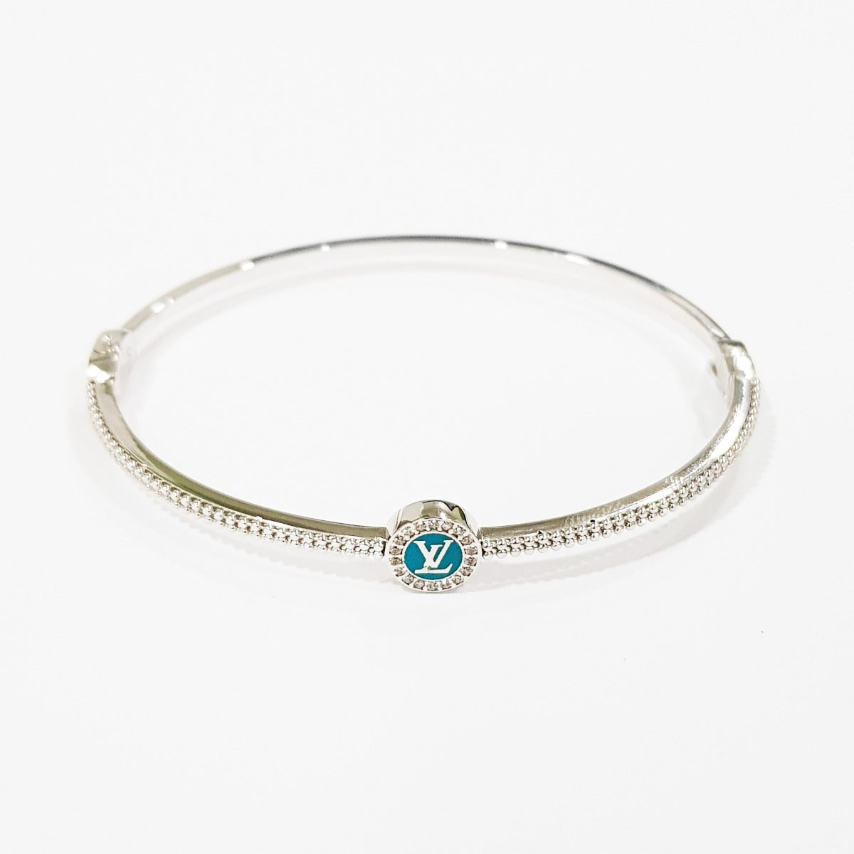 18K Pure White Gold Elegant w/ Zircon Stone Design Bangle | Bangle | 18K Gold Jewelry