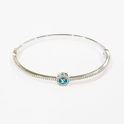 18K Pure White Gold Elegant w/ Zircon Stone Design Bangle | Bangle | 18K Gold Jewelry