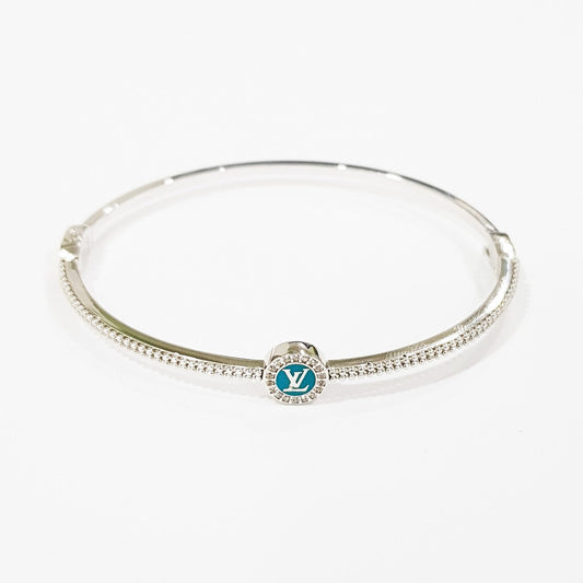 18K Pure White Gold Elegant w/ Zircon Stone Design Bangle | Bangle | 18K Gold Jewelry