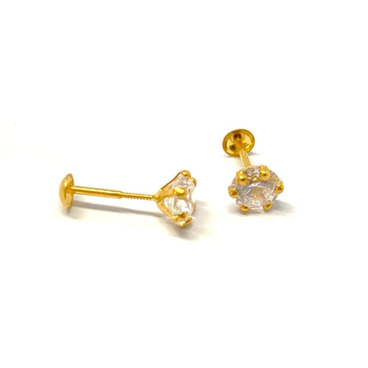 18K Pure Gold Solitaire Design Stud Earrings | Earring | 18K Gold Jewelry