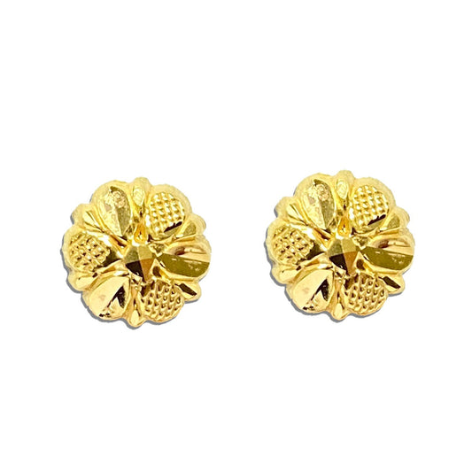 18K Solid Gold Flower Screw Lock Stud Earrings | Earings | 18K Gold Jewelry