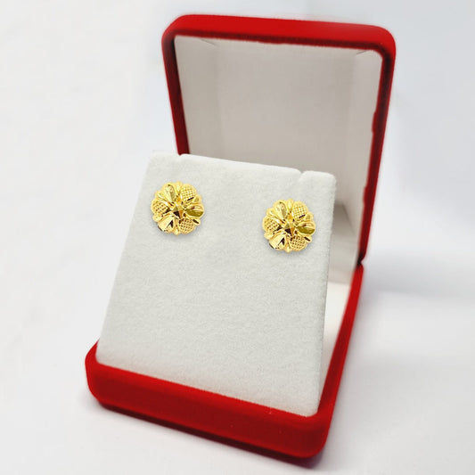 18K Pure Gold Flower Screw Lock Stud Earrings