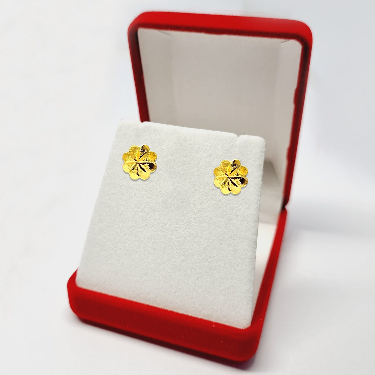 18K Solid Gold Flower Screw Lock Stud Earrings | Earings | 18K Gold Jewelry