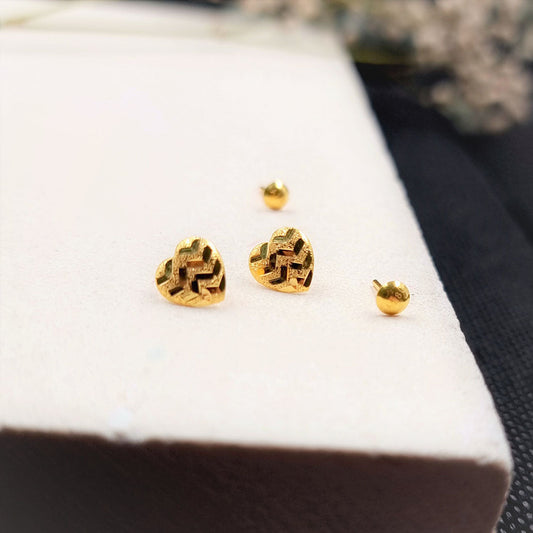 18K Pure Gold Heart Screw Earrings
