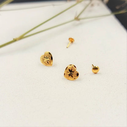 18K Pure Gold Heart Earrings | Earring | 18K Gold Jewelry