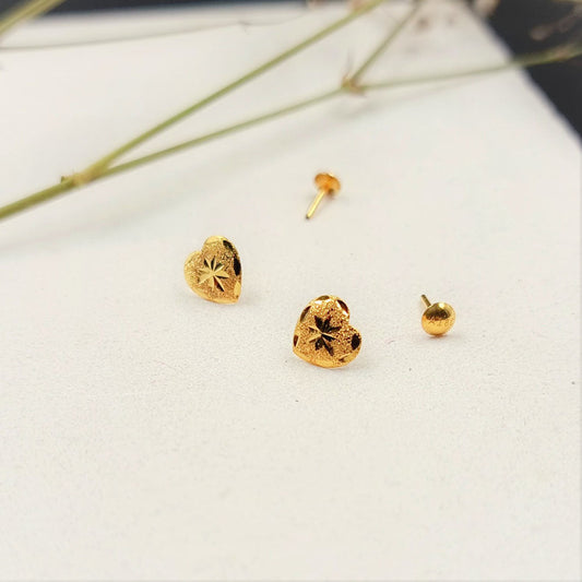 18K Pure Gold Heart Earrings | Earring | 18K Gold Jewelry
