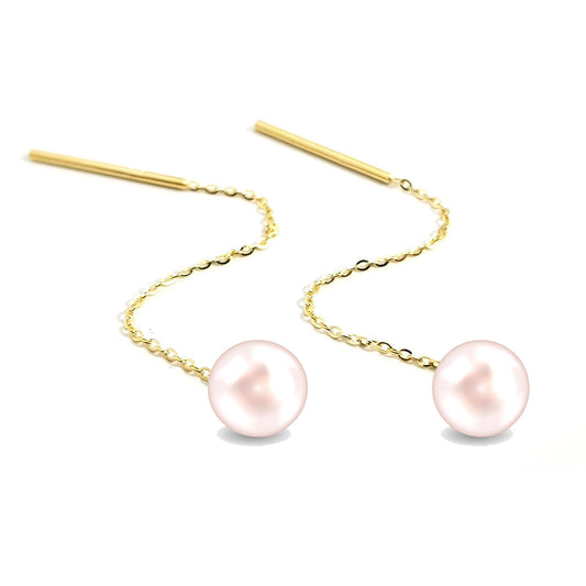 18K Pure Gold Dangling w/ Pearl Design Earrings | Earring | 18K Gold Jewelry