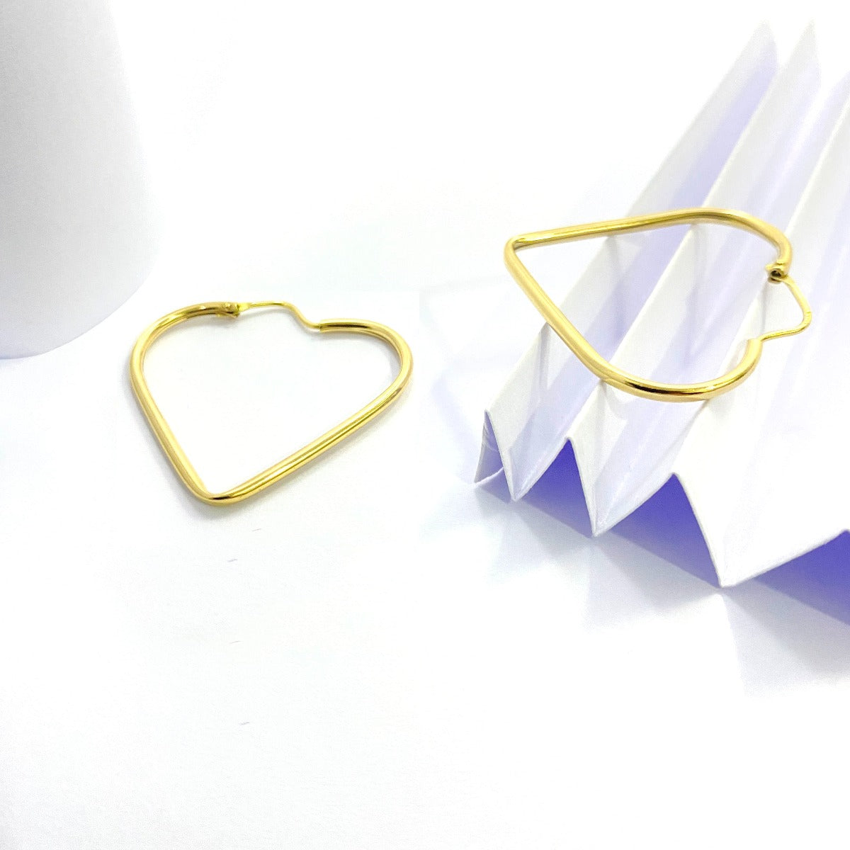 18K Pure  Gold Hoop Heart Earrings Design | Earring | 18K Gold Jewelry