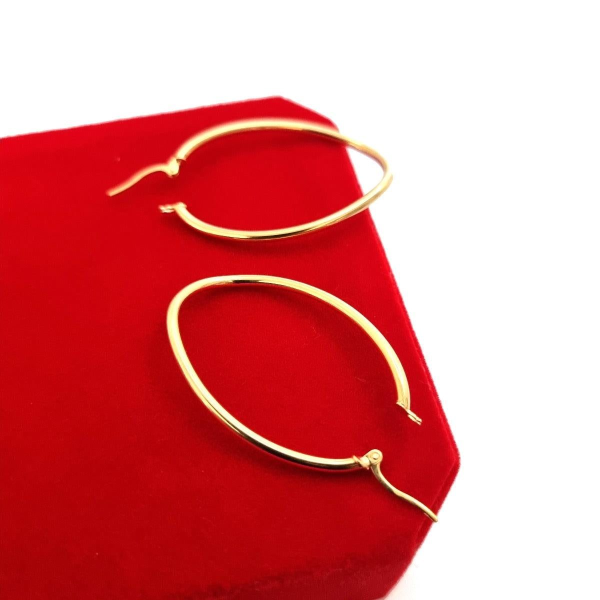 18K Pure Gold Oval Hoop Earrings Design | Earring | 18K Gold Jewelry