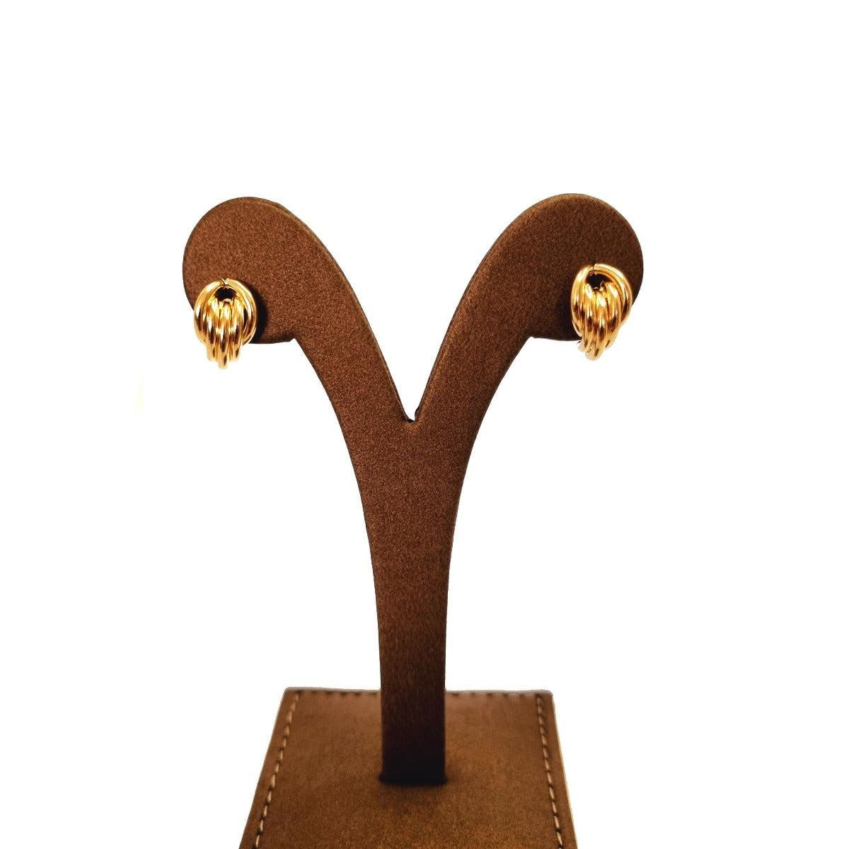 18K Pure Gold 4 Layer Tube Stud Earring Set