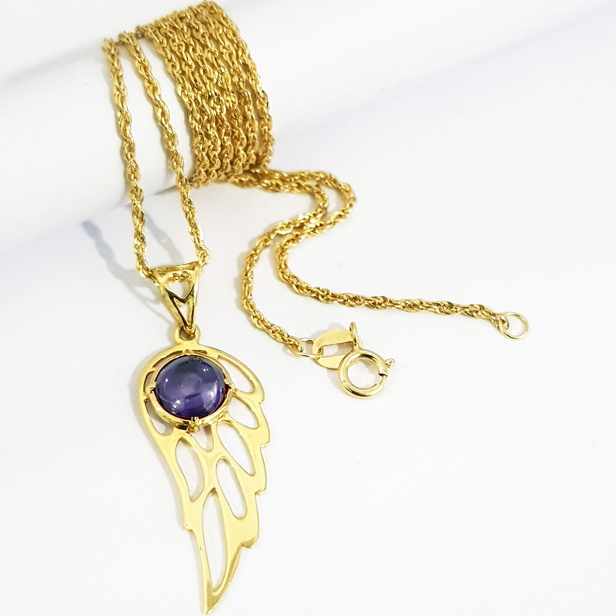 18K Pure Gold Wings Stone Necklace | Necklace | 18K Gold Jewelry