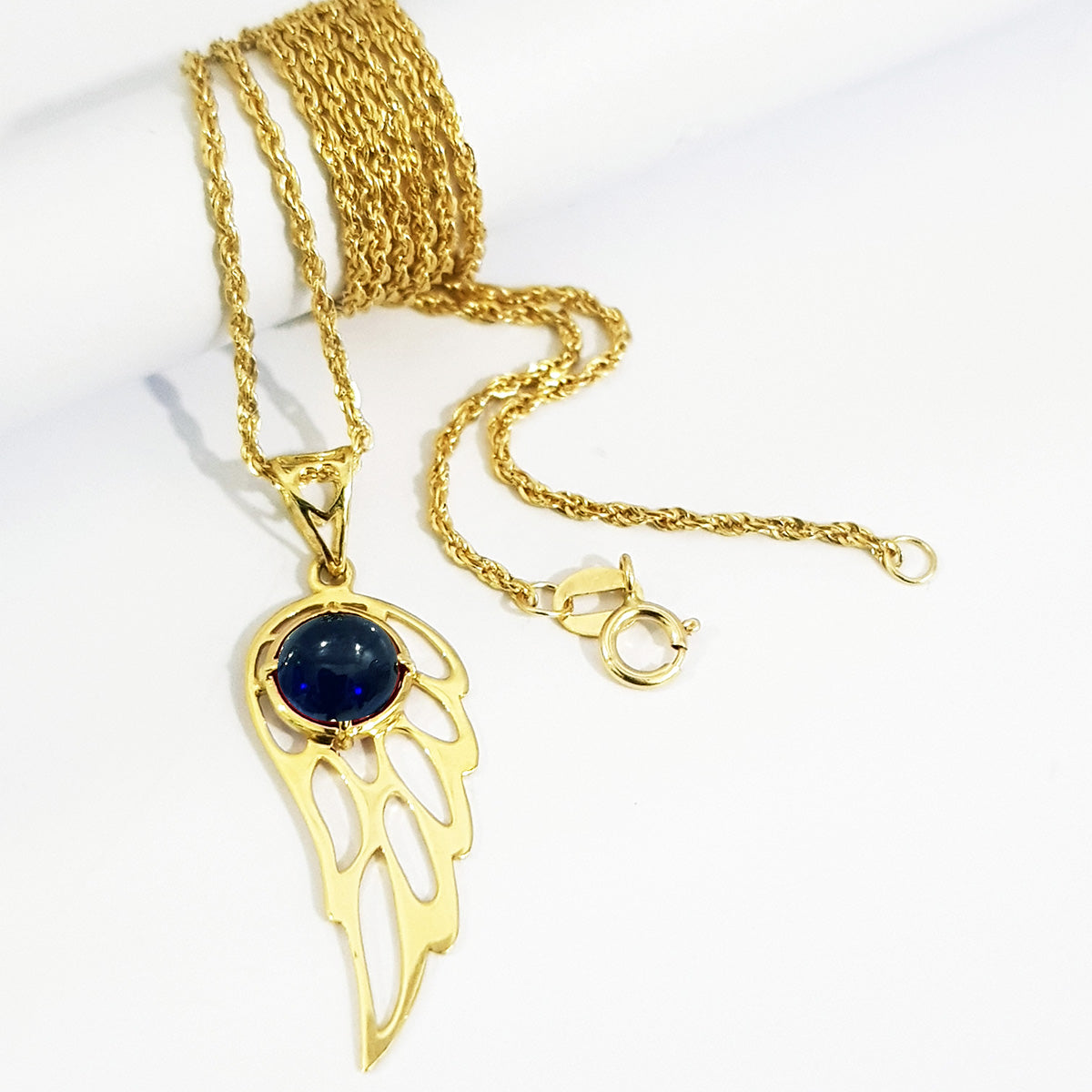 18K Pure Gold Wings Stone Necklace | Necklace | 18K Gold Jewelry