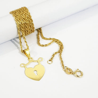 18K Pure Gold Heart and Lock Design Necklace | Necklace | 18K Gold Jewelry