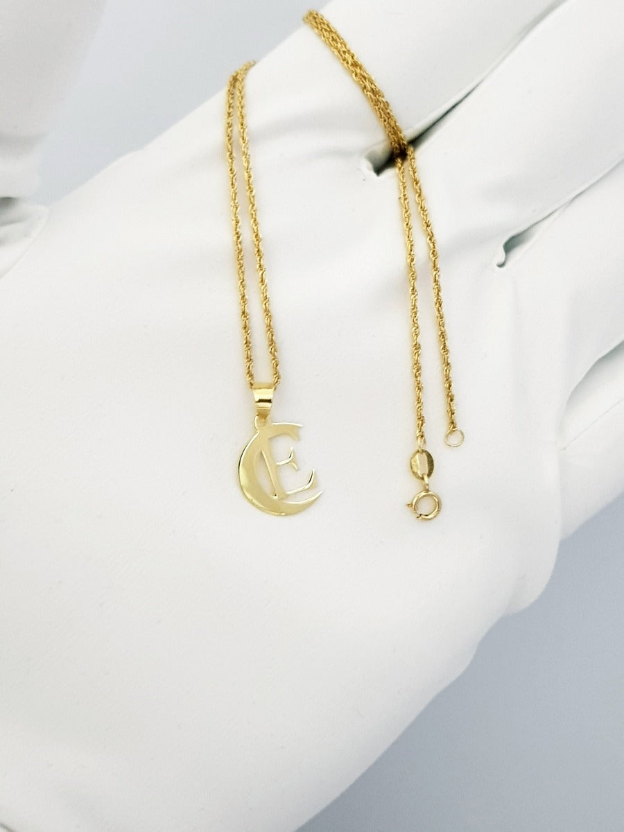 18K Pure Gold Halfmoon Letter E Design Necklace | Necklace | 18K Gold Jewelry