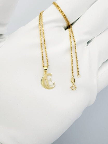 18K Pure Gold Halfmoon Letter E Design Necklace | Necklace | 18K Gold Jewelry
