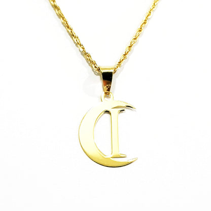 18K Pure Gold Halfmoon Letter I Design Necklace | Necklace | 18K Gold Jewelry