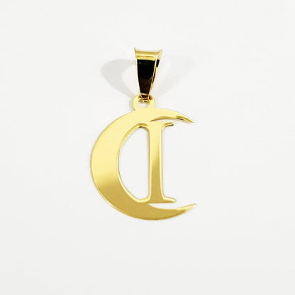 18K Pure Gold Halfmoon Letter I Design Necklace