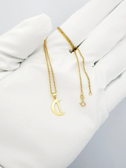 18K Pure Gold Halfmoon Letter I Design Necklace | Necklace | 18K Gold Jewelry