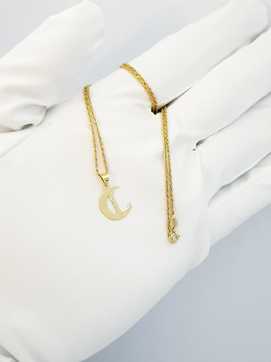 18K Pure Gold Halfmoon Letter L Design Necklace | Necklace | 18K Gold Jewelry