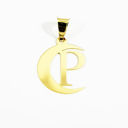 18K Pure Gold Halfmoon Letter P Design Necklace