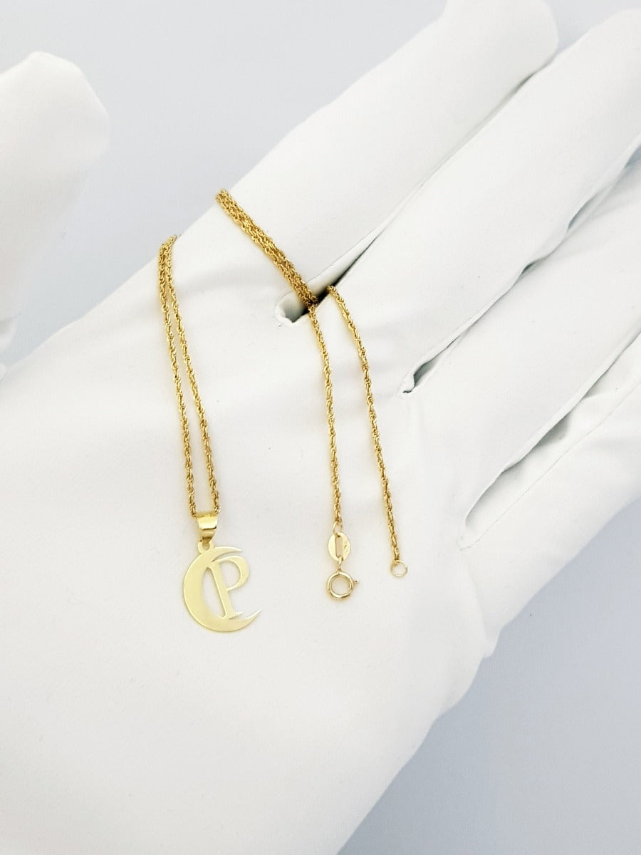 18K Pure Gold Halfmoon Letter P Design Necklace | Necklace | 18K Gold Jewelry