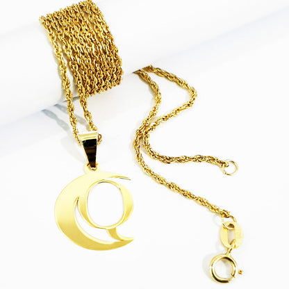 18K Pure Gold Halfmoon Letter Q Design Necklace | Necklace | 18K Gold Jewelry