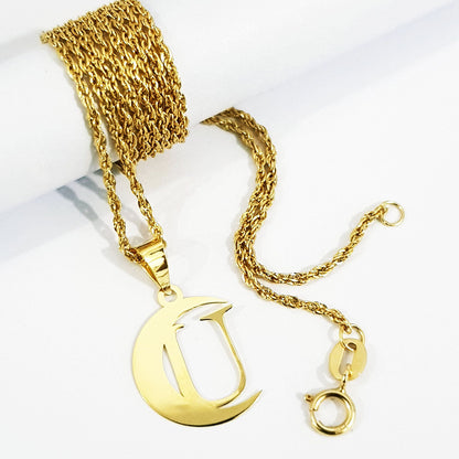 18K Pure Gold Halfmoon Letter U Design Necklace | Necklace | 18K Gold Jewelry