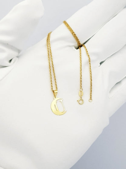 18K Pure Gold Halfmoon Letter U Design Necklace | Necklace | 18K Gold Jewelry